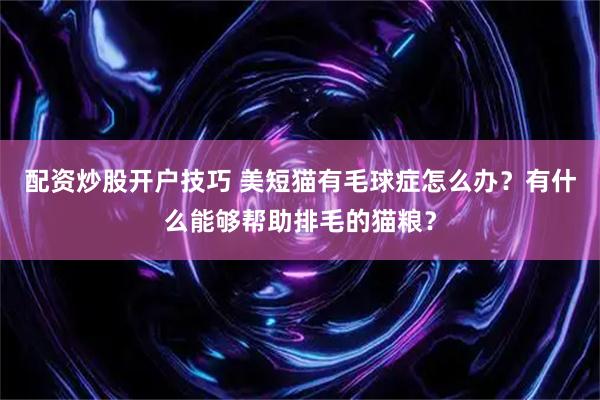 配资炒股开户技巧 美短猫有毛球症怎么办？有什么能够帮助排毛的猫粮？